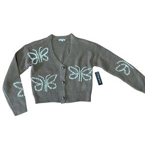 BNWT Derek Heart Chunky Knit Butterfly Crop Grannycore Cardigan Sweater SM Med